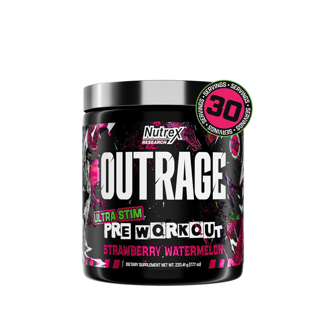 Nutrex Outrage Pre-Workout - 30 Servings | Ultra Stim Pre-Workout | Boosts Energy, Focus & Performance